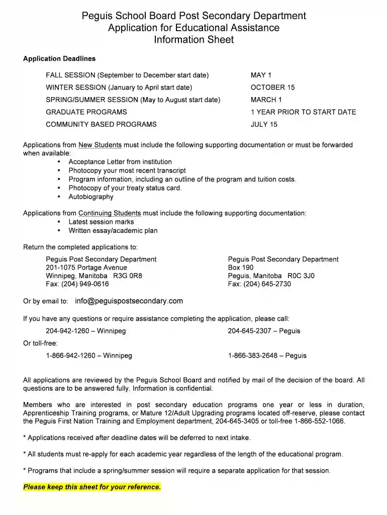 peguis post secondary Preview on Page 1