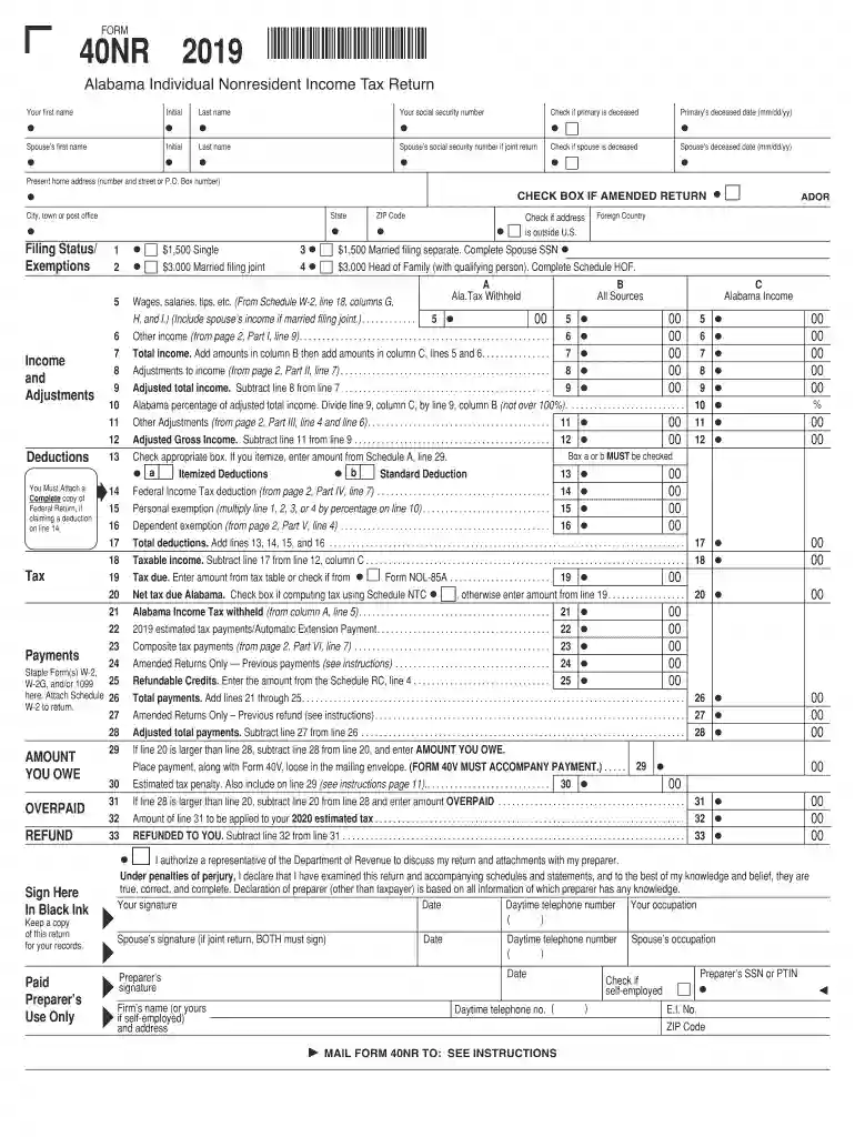 alabama form 40nr Preview on Page 1
