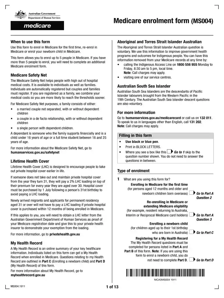 medicare enrolment form Preview on Page 1