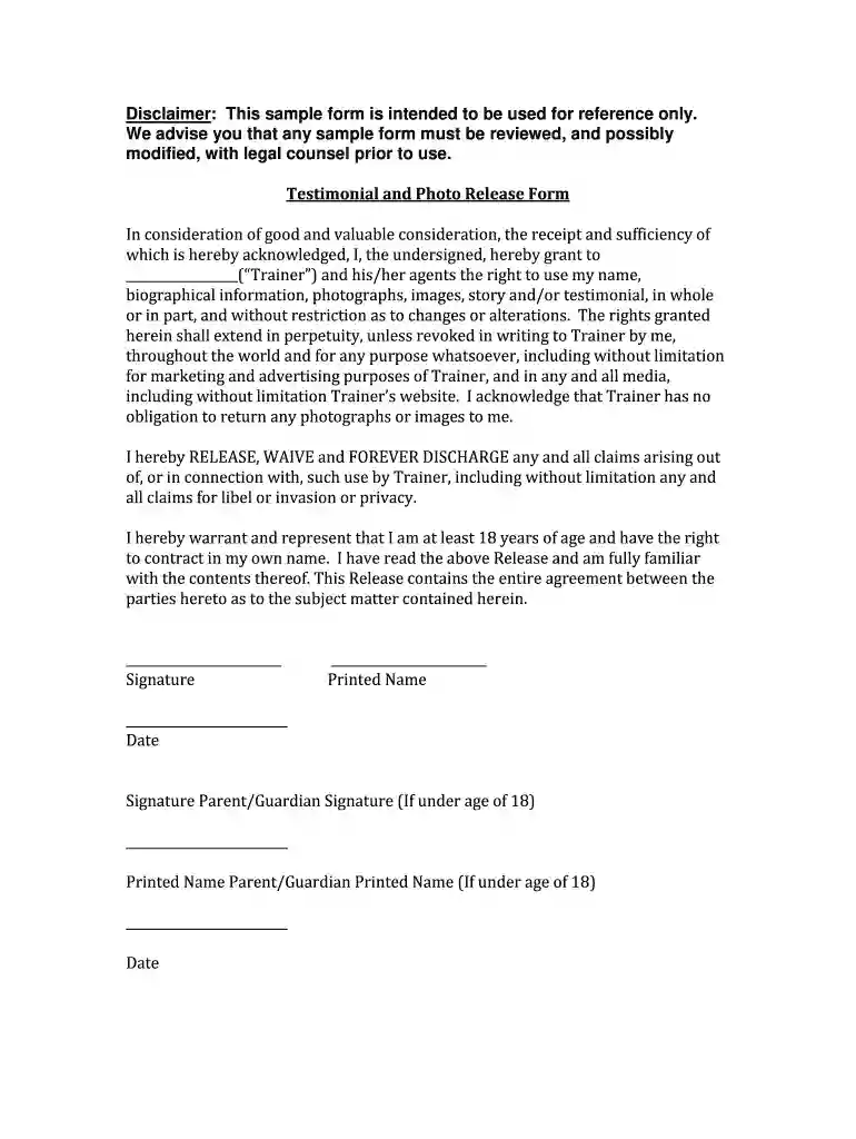 photo consent form Preview on Page 1