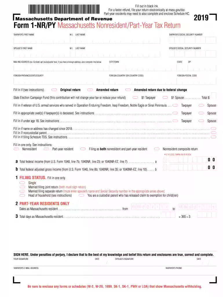 2019 form 1 massachusetts resident income tax Preview on Page 1