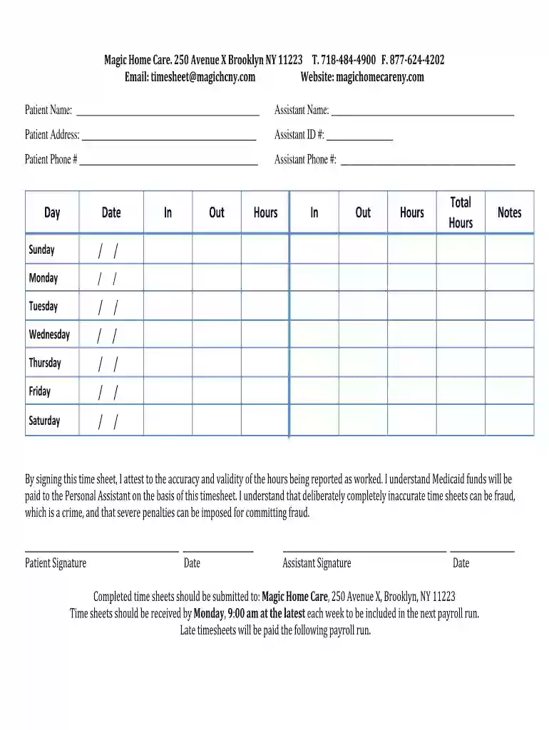 magic home care timesheet Preview on Page 1