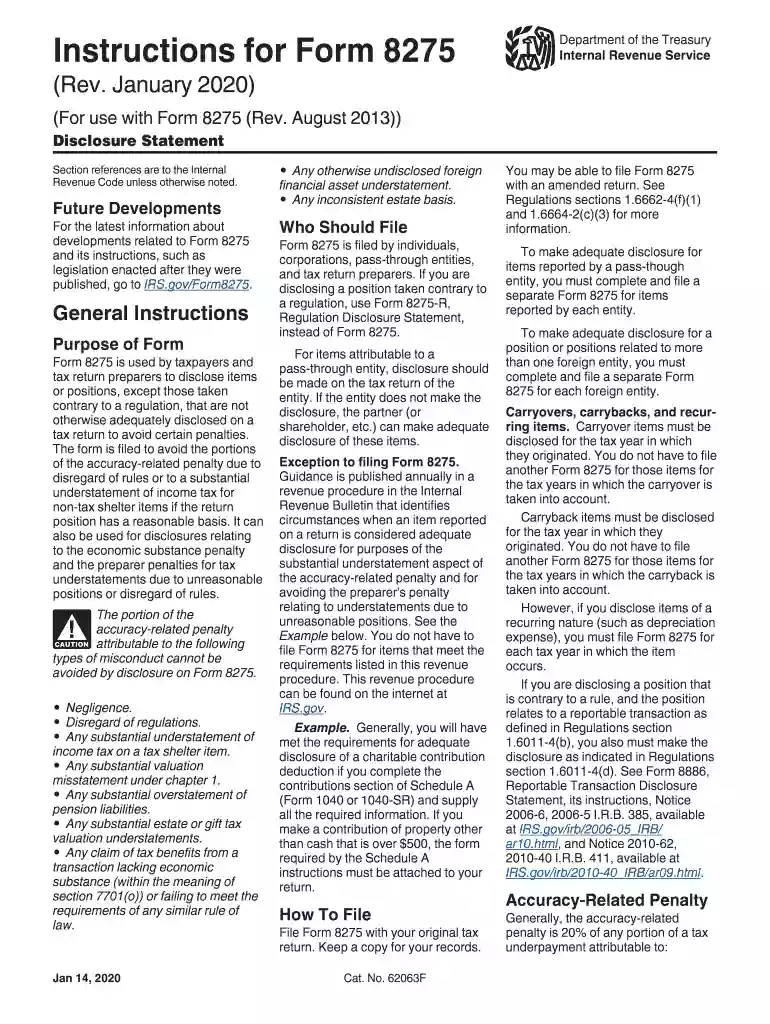 About Form 8275, Disclosure StatementInternal Revenue Preview on Page 1