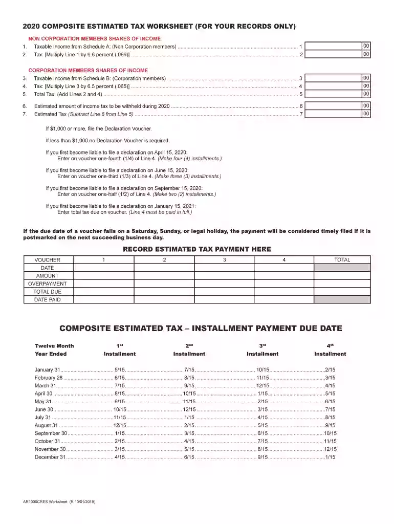 STATE OF ARKANSAS Estimated Tax Declaration Vouchers Preview on Page 1
