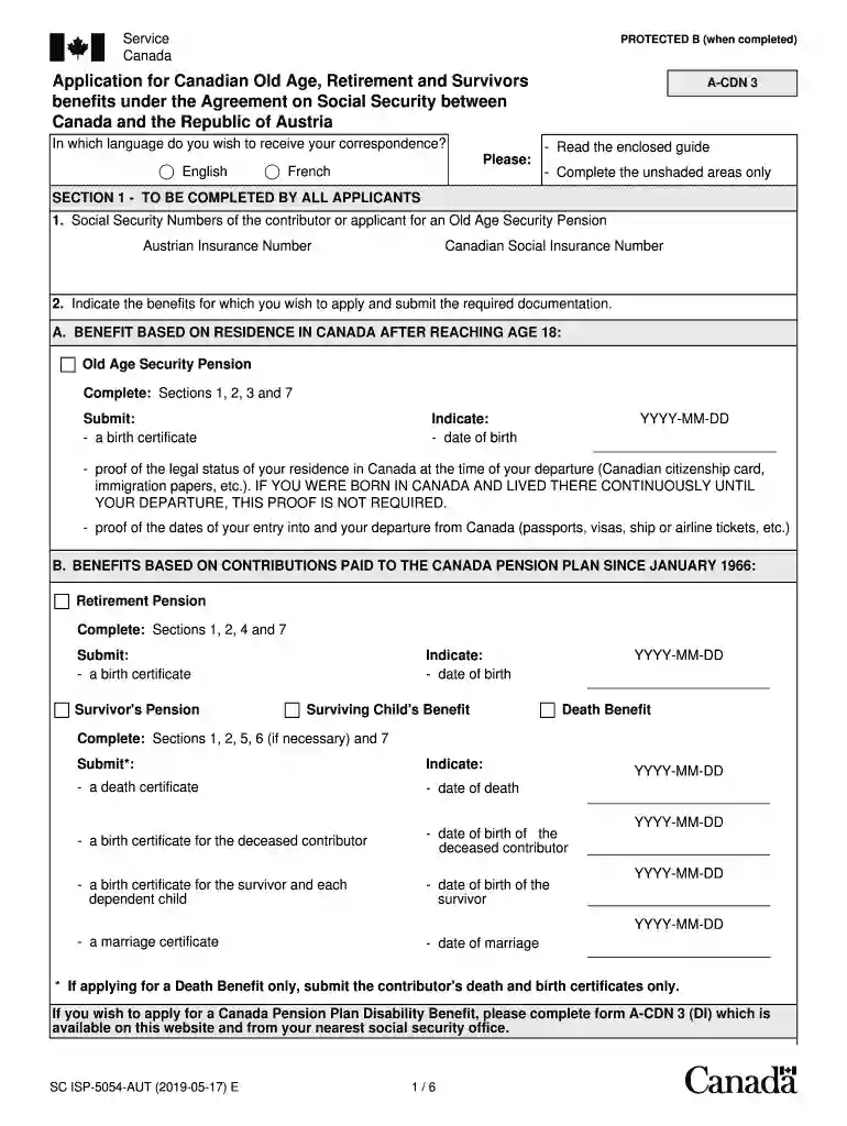 Austria Canada Agreement - Application for Canadian Old Age Preview on Page 1