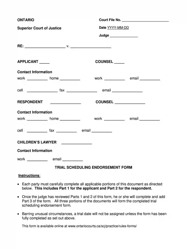 trial scheduling endorsement form Preview on Page 1
