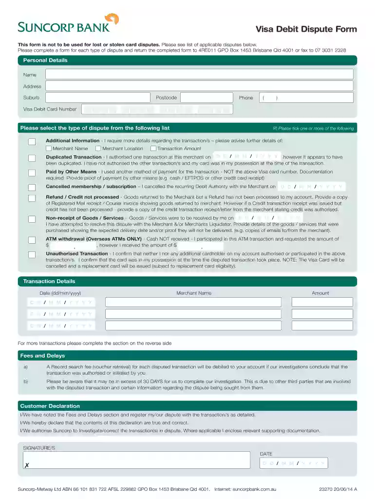 suncorp chargeback Preview on Page 1