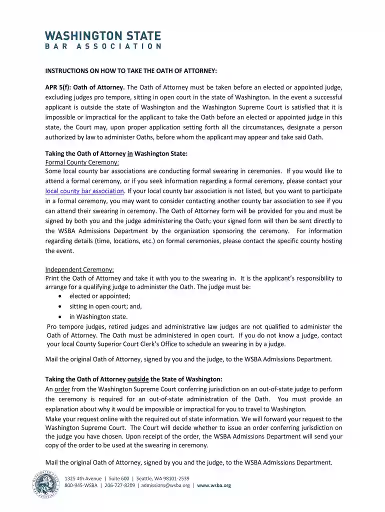 Oath of Attorney - WSBA Preview on Page 1