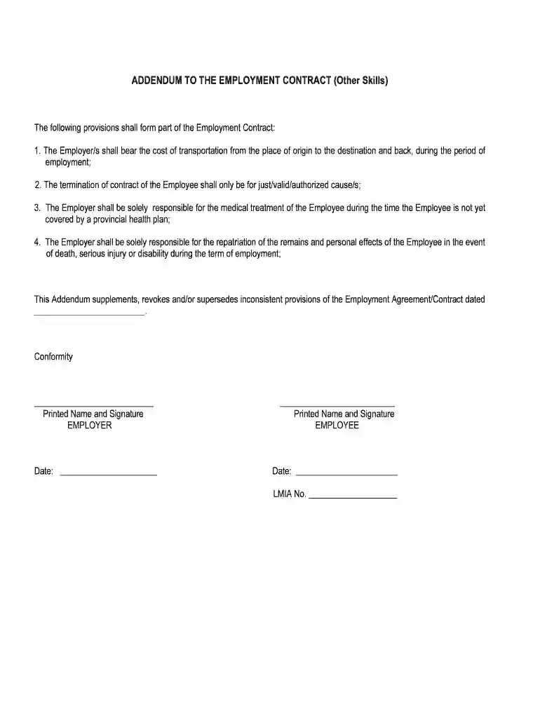 addendum to employment letter Preview on Page 1