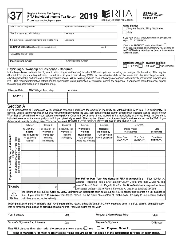 rita form 37 Preview on Page 1