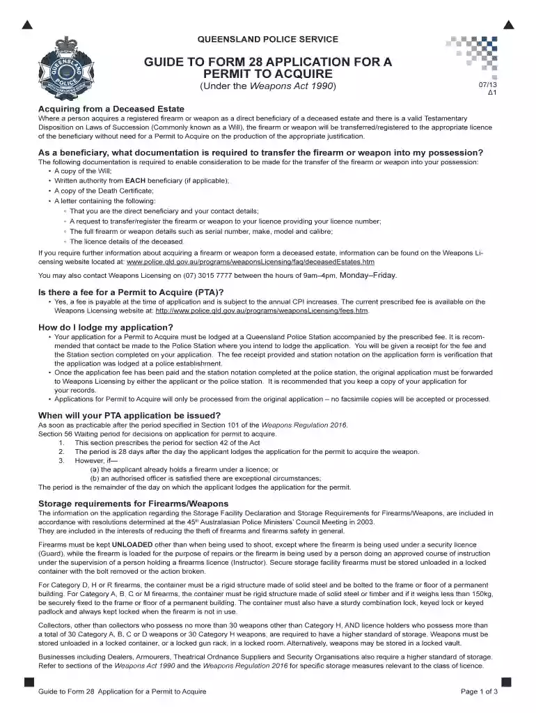 Fillable Online Form 28 Application for a Permit to ?Acquire Preview on Page 1