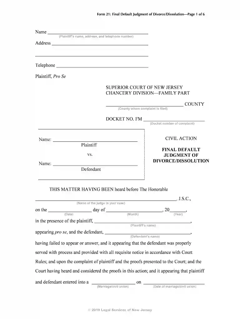 default divorce paperwork Preview on Page 1