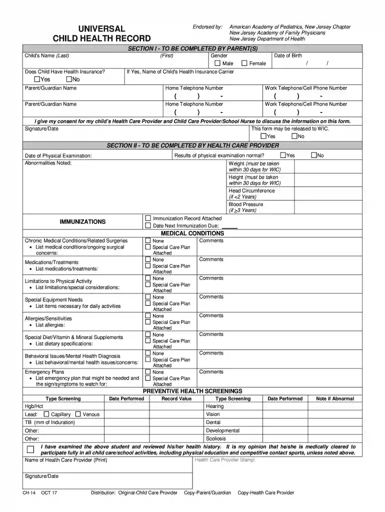 universal health form Preview on Page 1