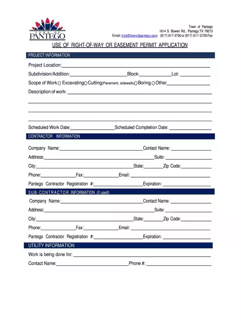 use of right-of-way or easement permit application - Town of Preview on Page 1