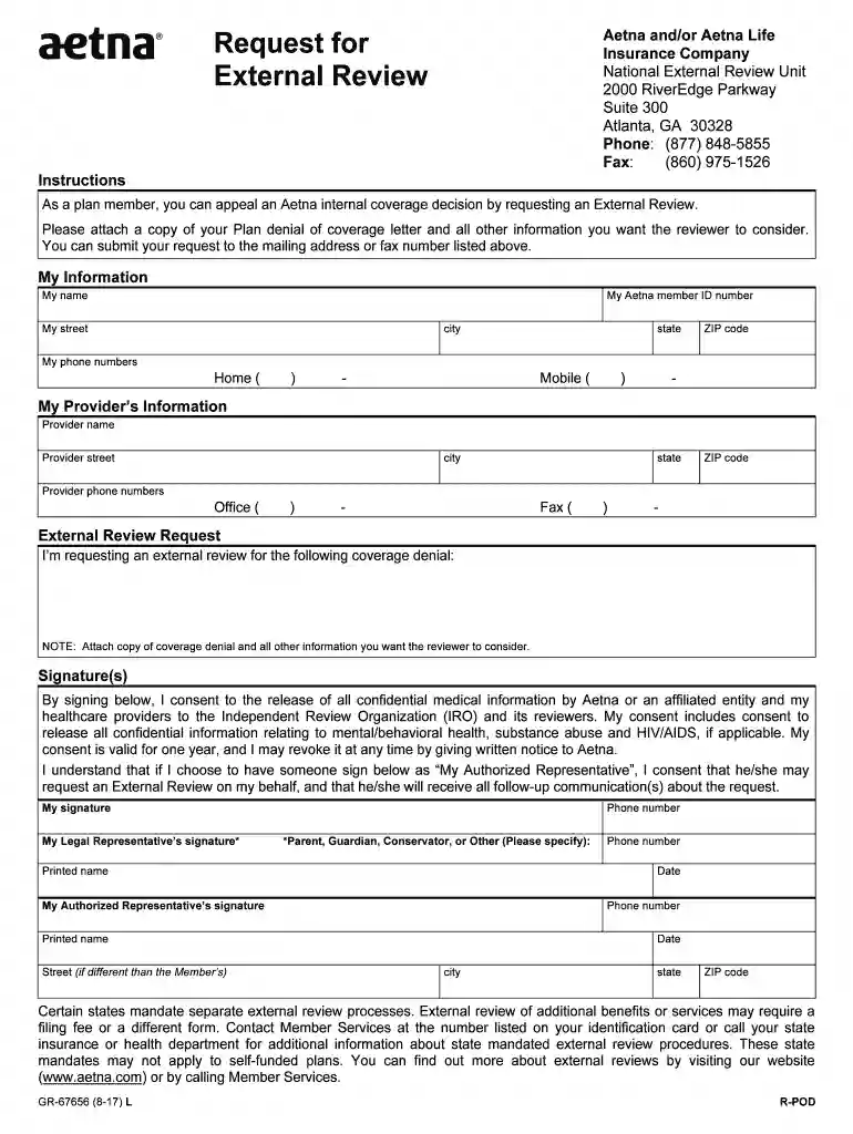 aetna external review form Preview on Page 1