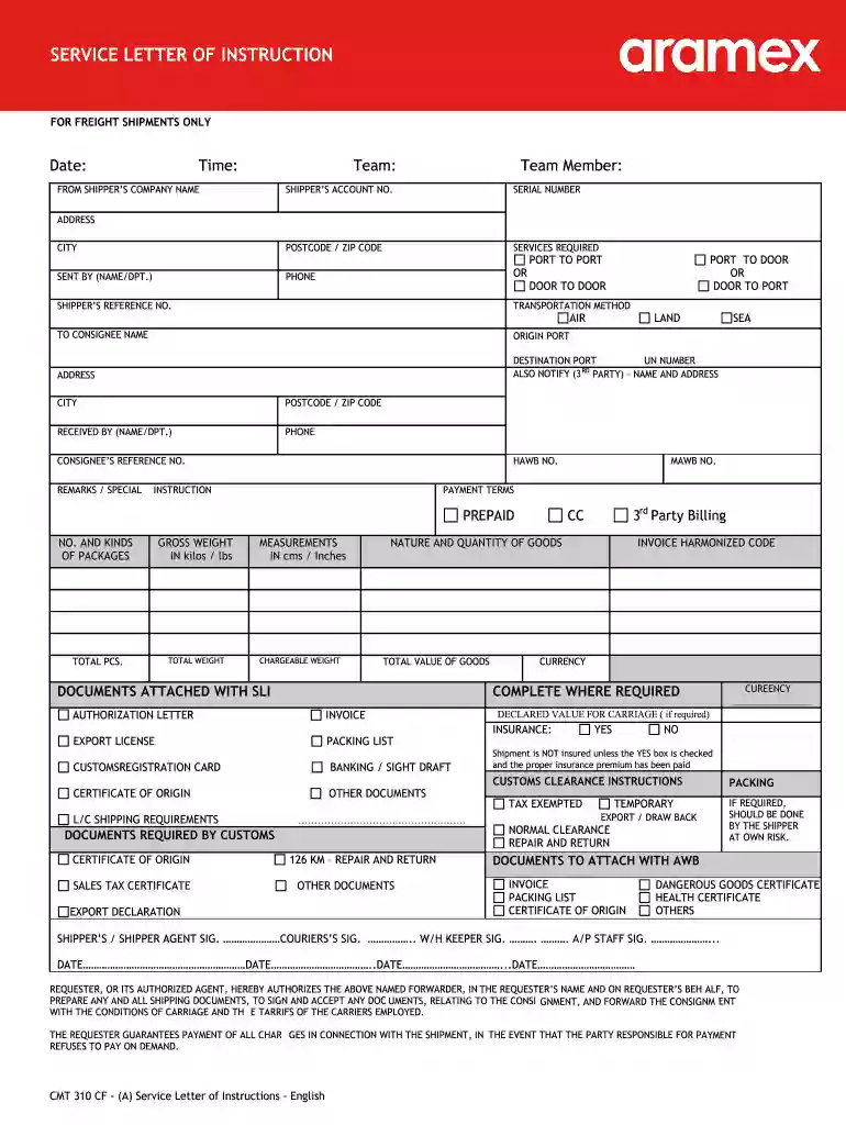 aramex waybill form Preview on Page 1