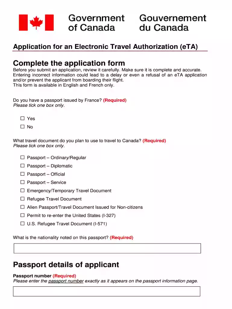 ONLINE Canada ETA Application Form - Axis Travel Centre Preview on Page 1