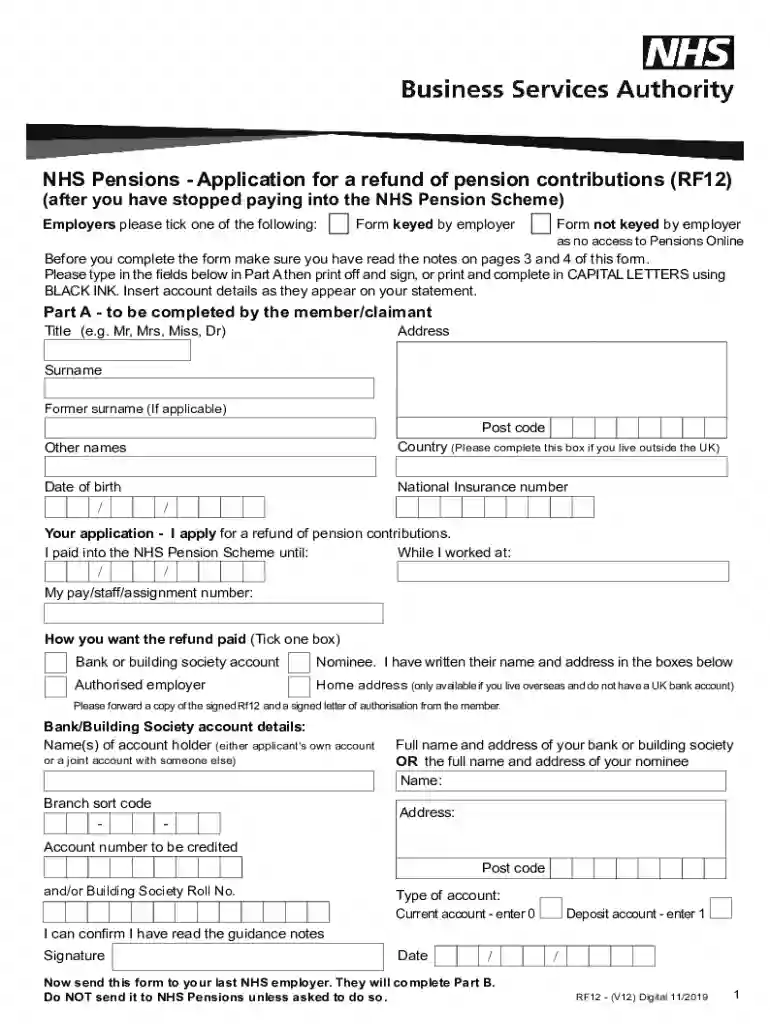 nhs pension refund form Preview on Page 1