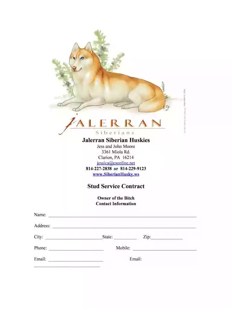 Jalerran Siberian Huskies Stud Service Contract Preview on Page 1