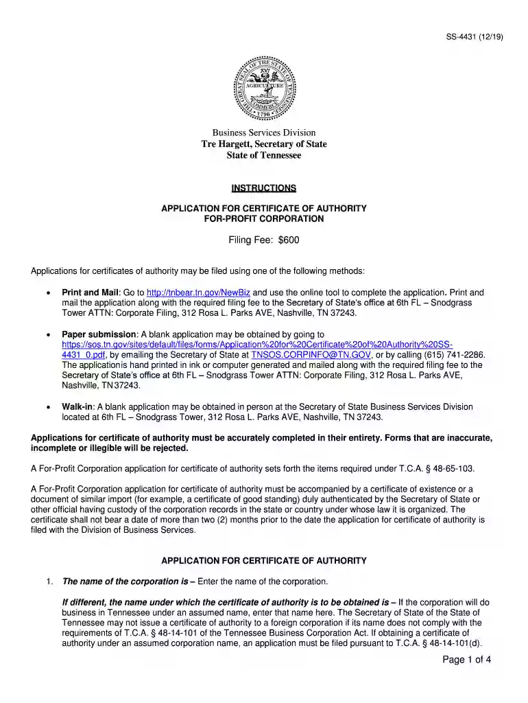SS-4431 (12 19) Preview on Page 1