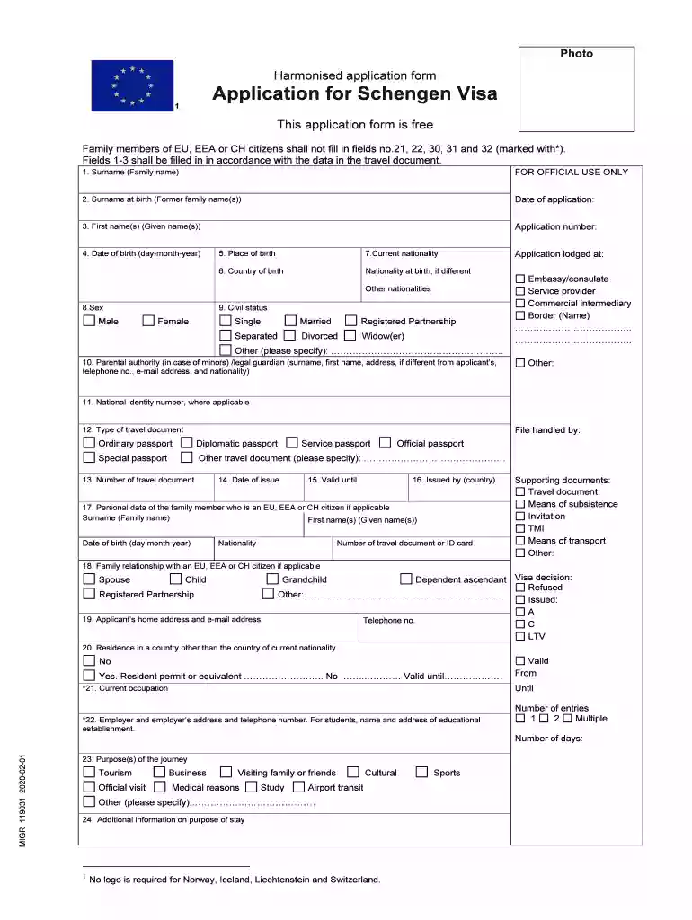 schengen visa application form pdf editable Preview on Page 1