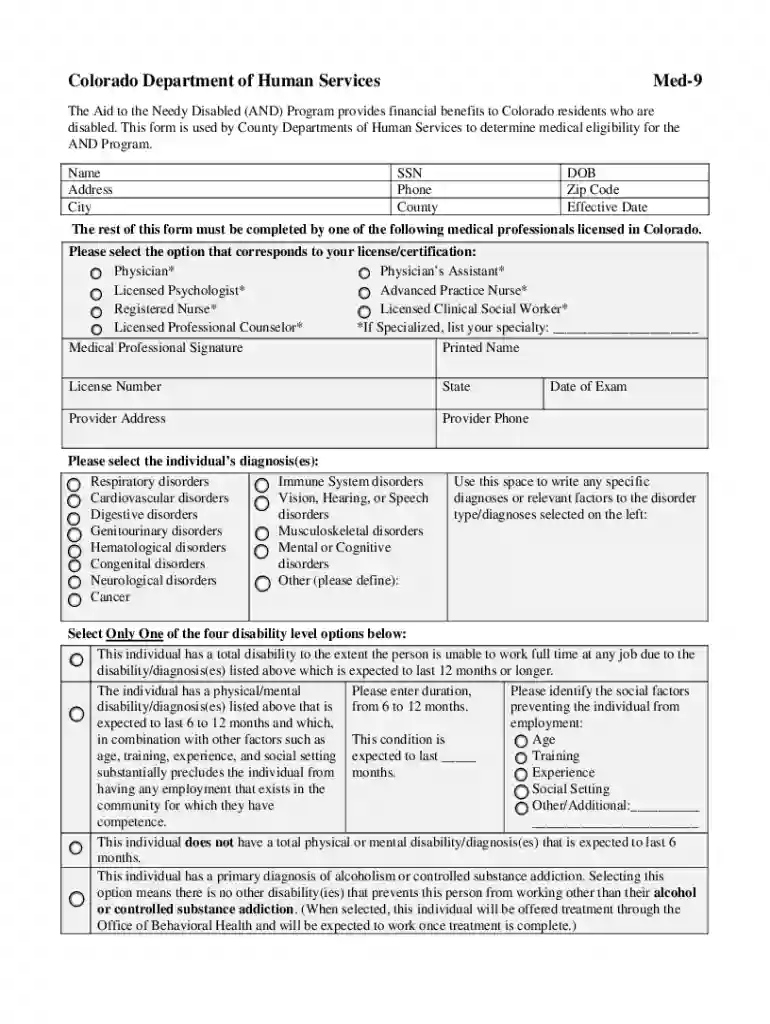 colorado med 9 form pdf Preview on Page 1