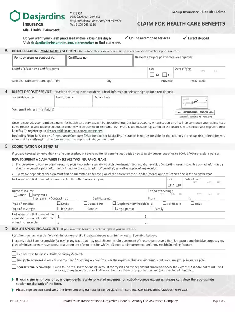 desjardins claim form pdf Preview on Page 1
