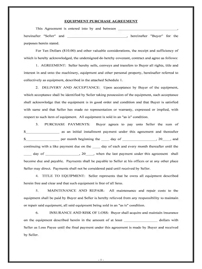equipment purchase agreement pdf Preview on Page 1
