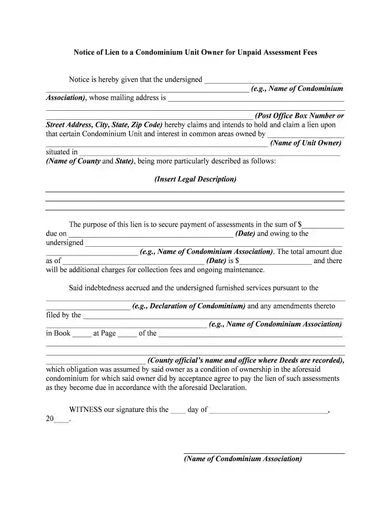 notice lien condominium owner assessment Preview on Page 1