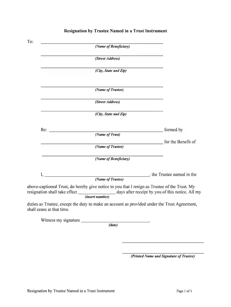 trustee resignation form Preview on Page 1