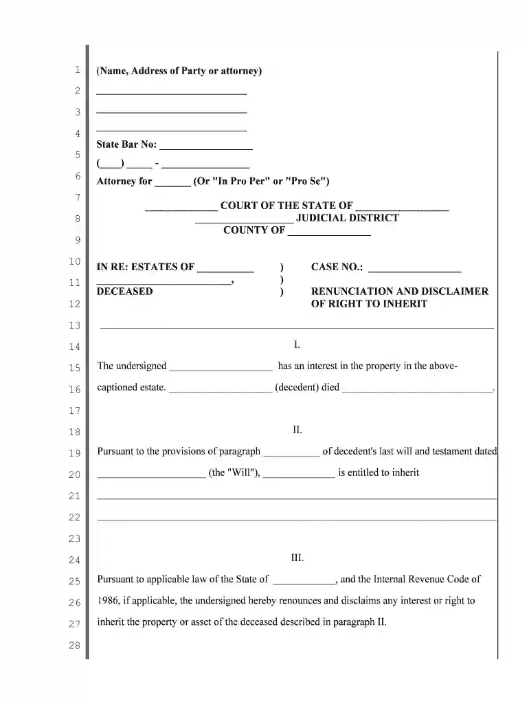 renunciation of inheritance form Preview on Page 1