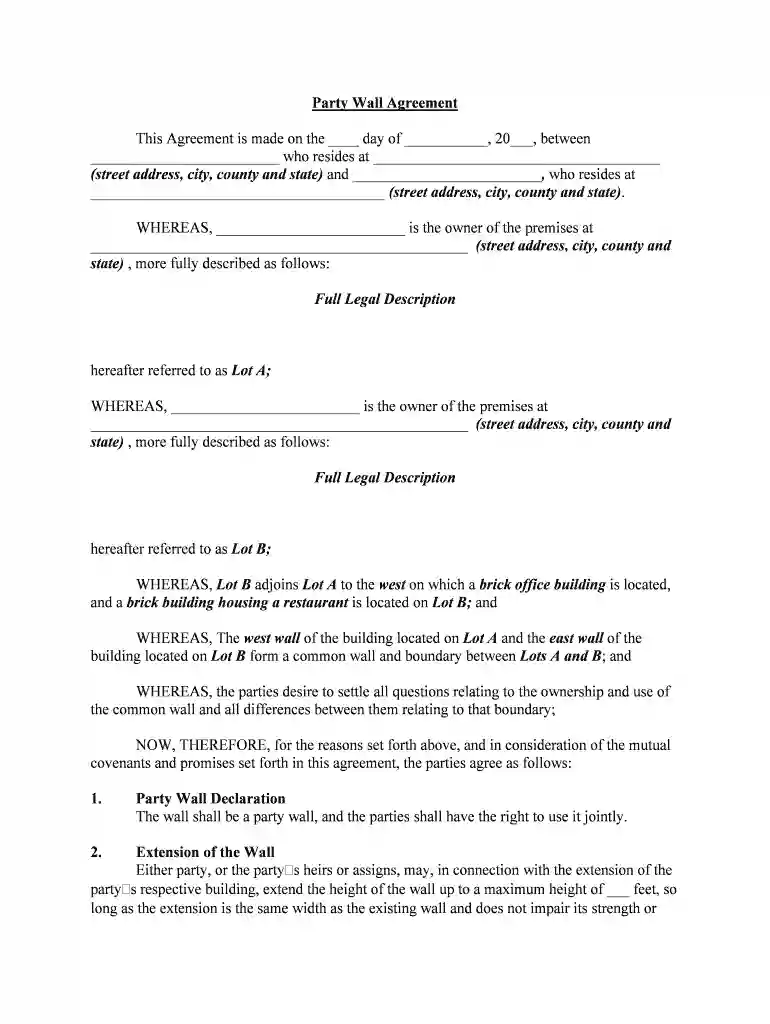 party wall agreement template Preview on Page 1