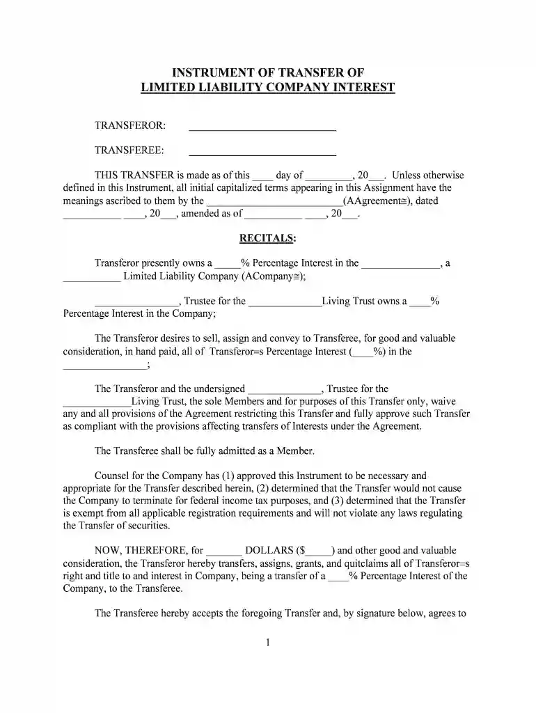 llc transfer of ownership agreement sample Preview on Page 1