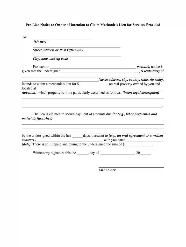 pre lien notice owner Preview on Page 1