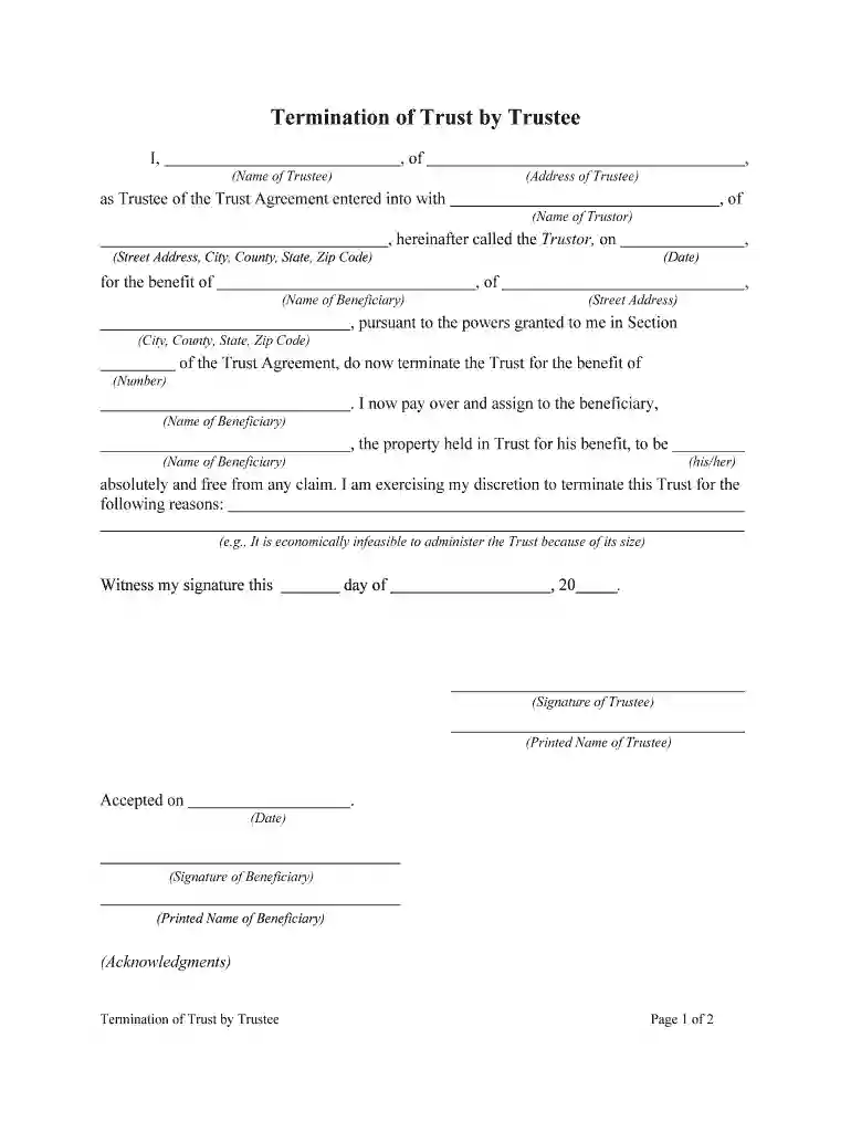 termination of trust form Preview on Page 1