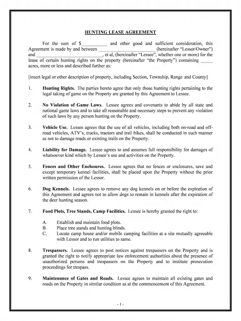 hunting lease agreement Preview on Page 1