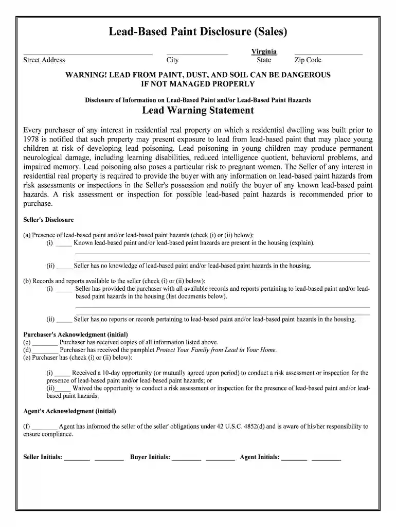 lead based disclosure statement Preview on Page 1