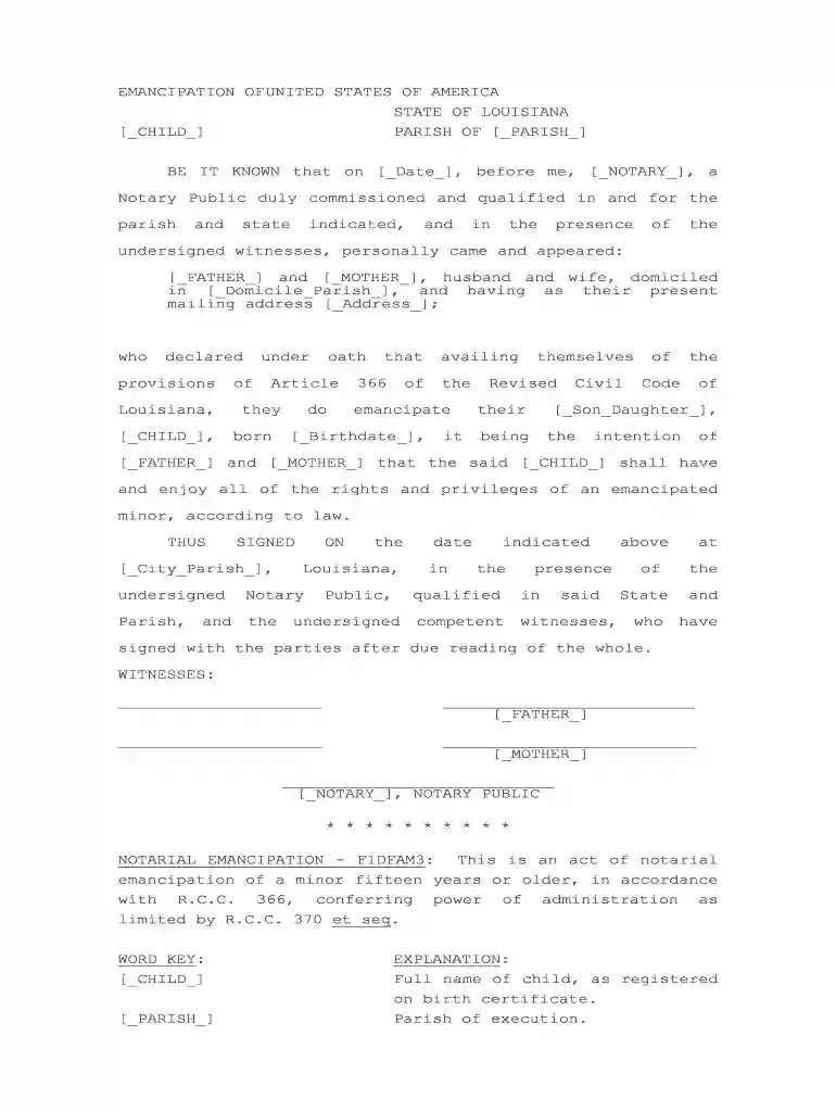 louisiana emancipation forms Preview on Page 1