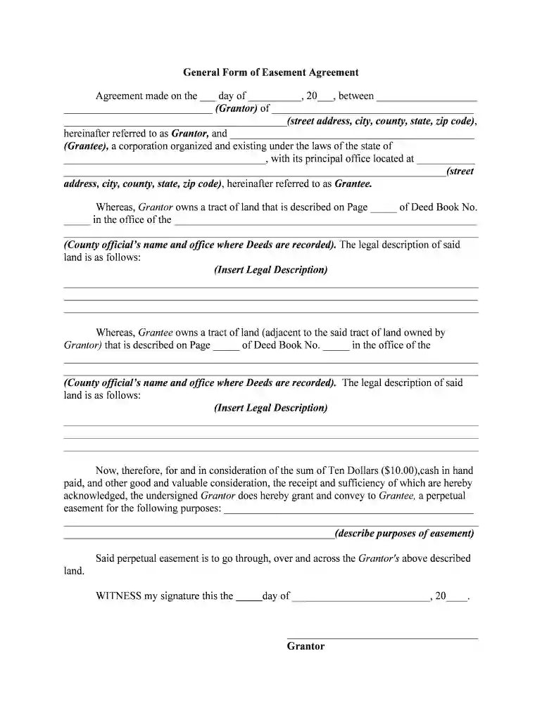 easement form Preview on Page 1