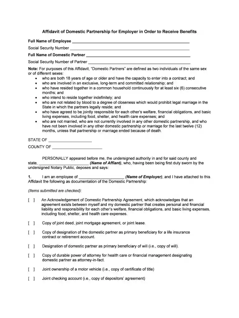 notarized affidavit of domestic partnership Preview on Page 1
