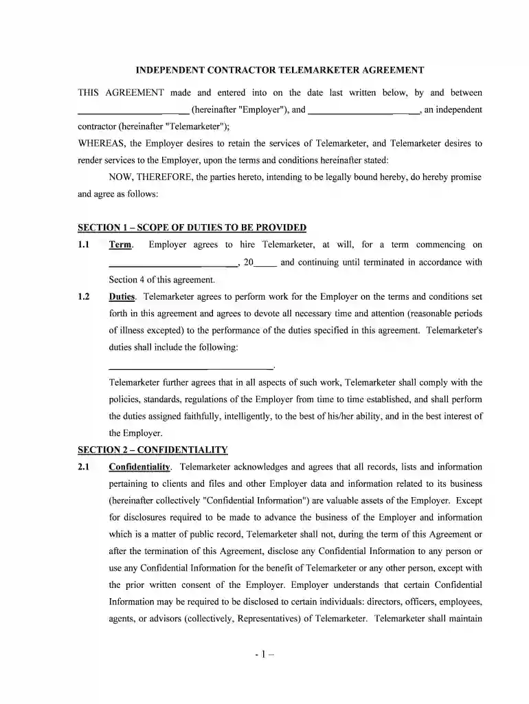 telemarketing agreement Preview on Page 1