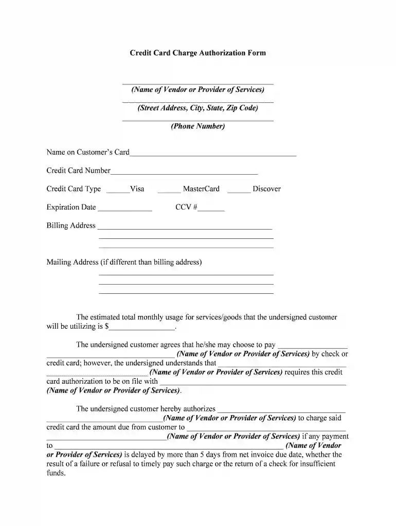 credit card charge authorization Preview on Page 1