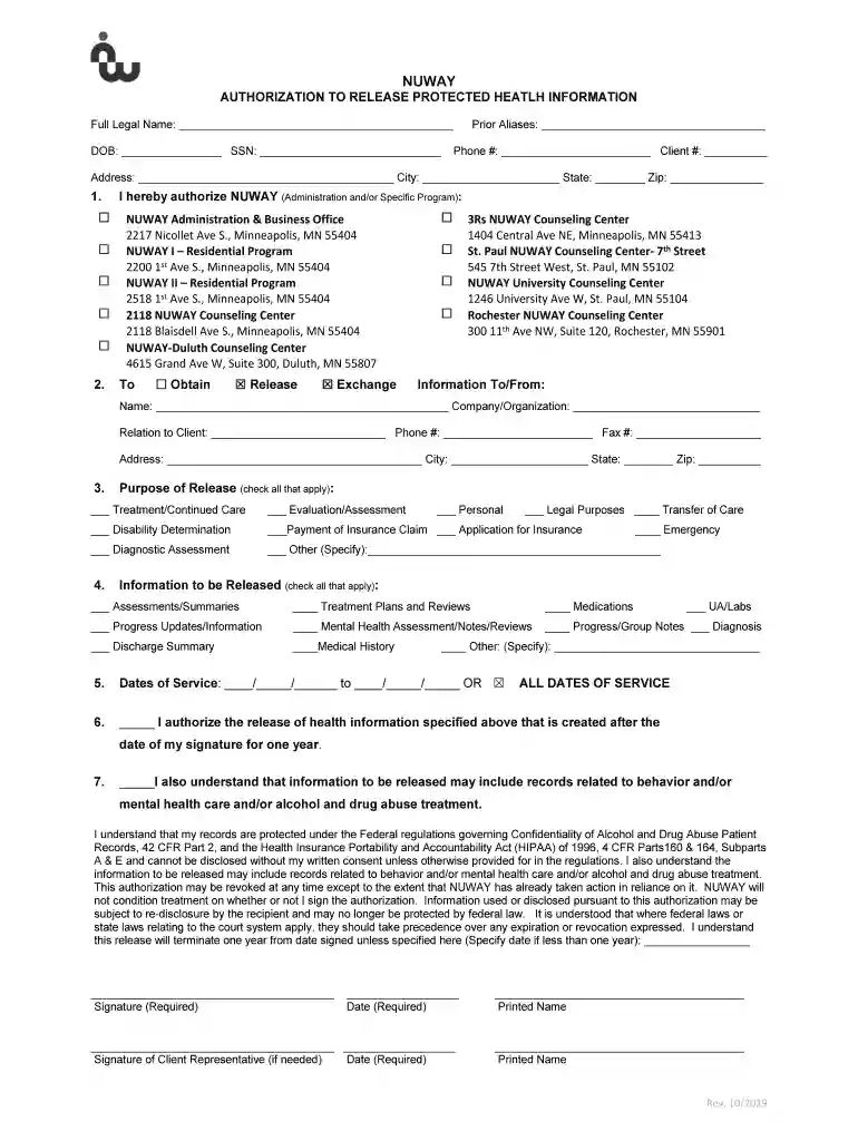 AUTHORIZATION TO RELEASE PROTECTED - NUWAY Preview on Page 1