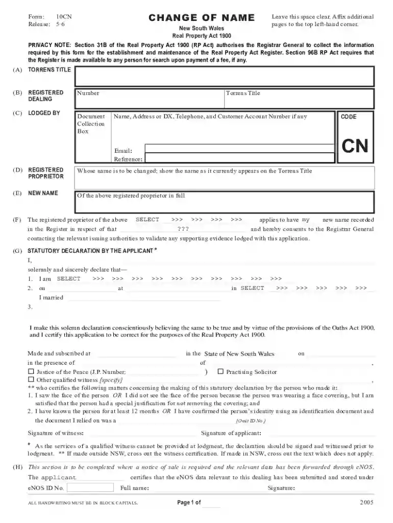 change of name form 10cn Preview on Page 1