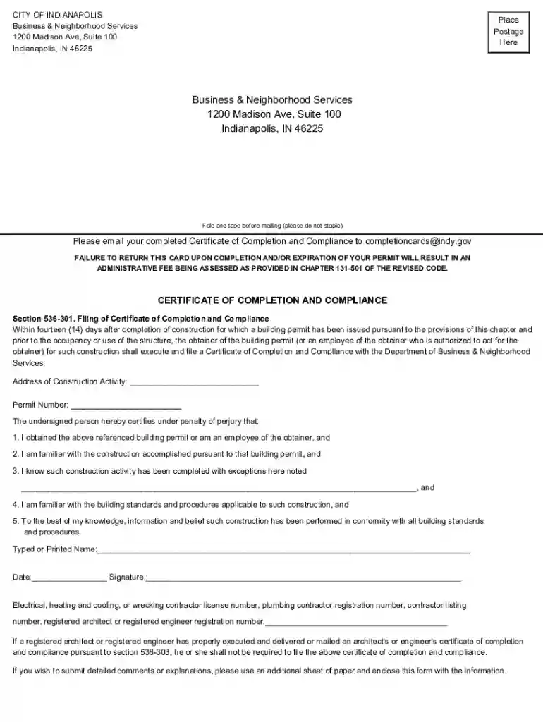 Certificate of Completion and Compliance Preview on Page 1