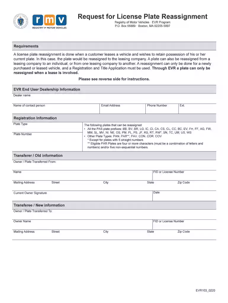ma rmv plate reassignment form Preview on Page 1