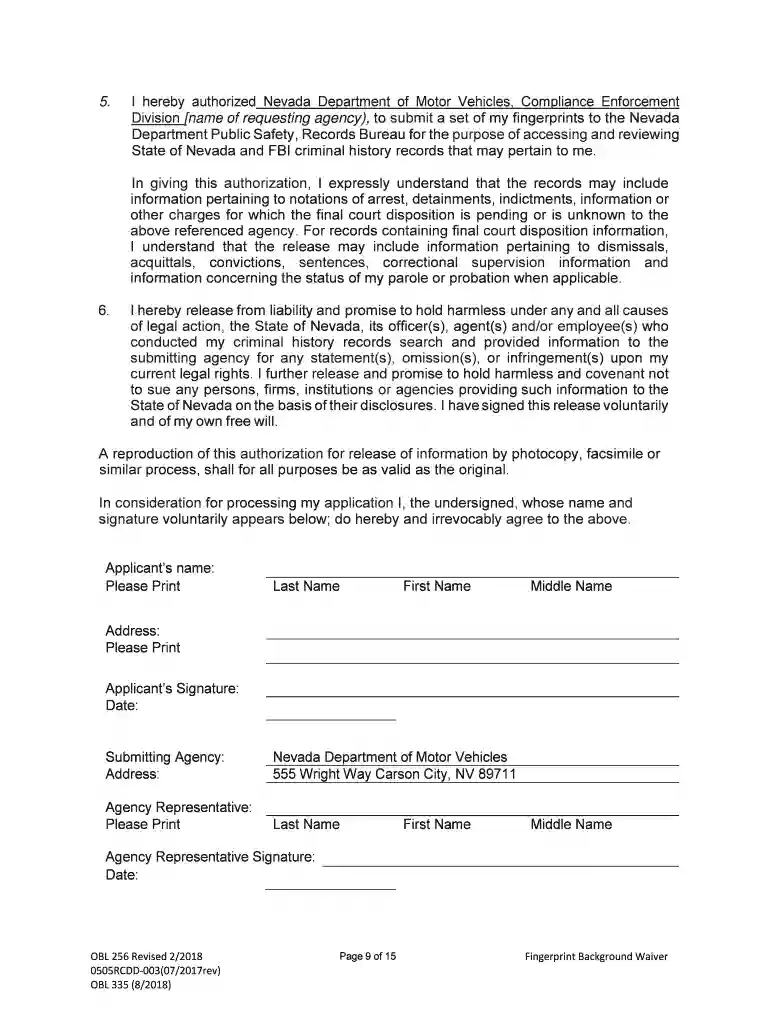 fingerprint background waiver nevada Preview on Page 1