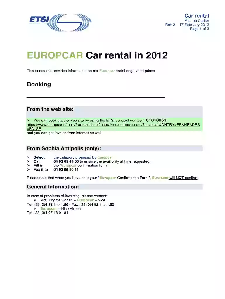 Collective Letter 11 Preferential ETSI conditions for accommodation and other services in the Sophia Preview on Page 1