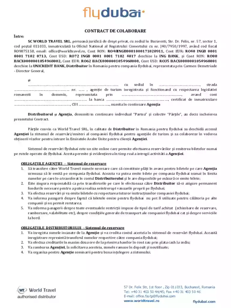 Romania Travel Agency Collaboration Contract Preview on Page 1