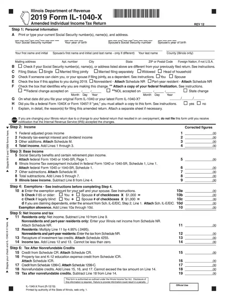 2019 il 1040 x Preview on Page 1